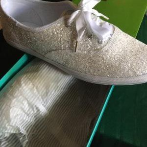 Kate Spade-Keds white glitter sneakers